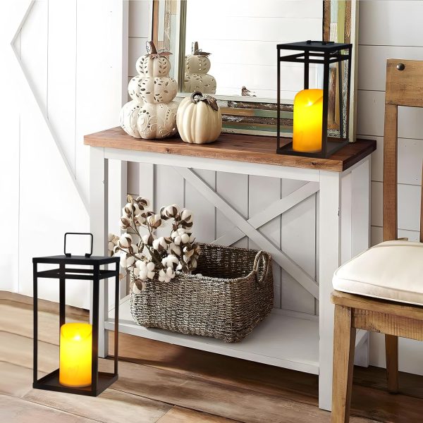 Modern Farmhouse Lantern Decor, 2Pcs Metal Candle Lanterns with Flameless Candles Black Decorative Lantern for Front Porch Covered Patio Dining Table Entryway Table Wedding Home Decor - Image 6